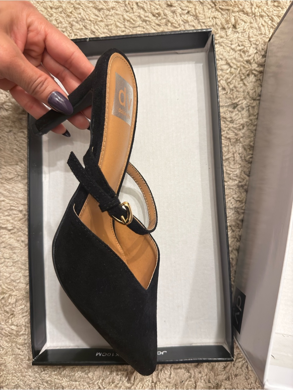 DV by Dolce Vita Black Pointed Slingback Heels with Ankle Strap - Picture 3 of 4